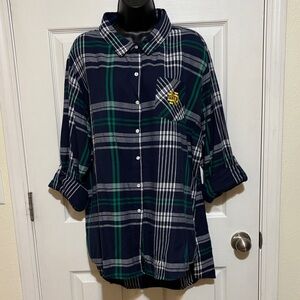 NWT UG Apparel Women’s Plaid Notre Dame Button Down Shirt in Navy/Green Size 2X